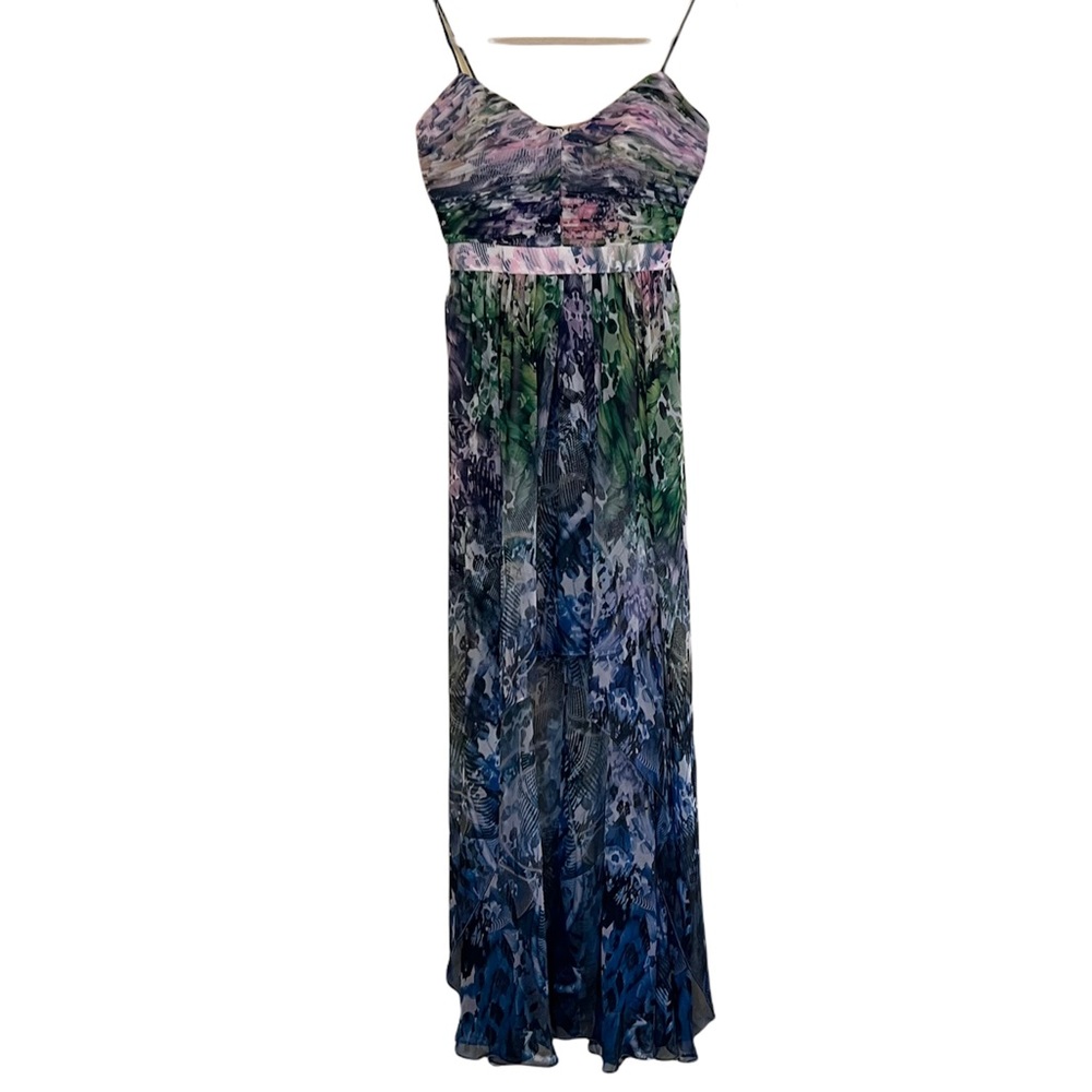 Aiden Aiden Mattox Chiffon Watercolor Print High Low Formal Dress 0